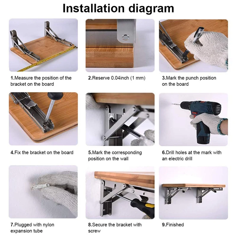 

Heavy Duty Folding Shelf Brackets, 2Pcs Stainless Steel Collapsible Shelf Bracket with Mounting Screws for Table Work Bench, Spa