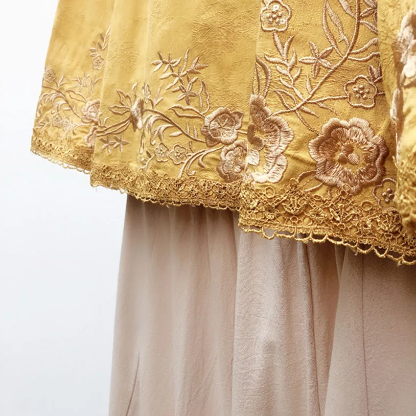 

Women Linen Shirt Tops Chinese Style Vintage Women Retro Shirt Yoga Top Fairy Tai Chi Uniform Tang Suit Embroidery Casual Hanfu