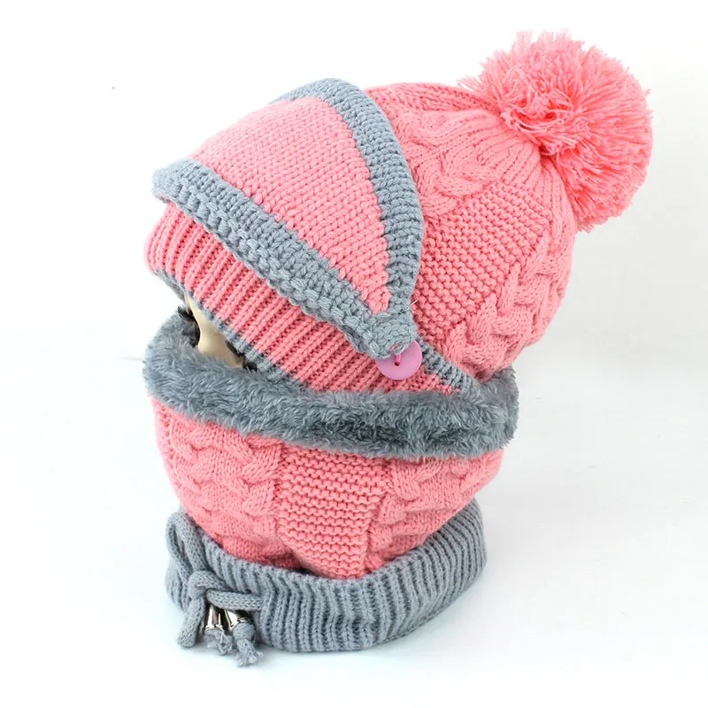 

Winter Kids Hat Scarf Set Knit Fleece Inside Beanie Ring Scarf 2pc Set for Boys Girls 2-8years