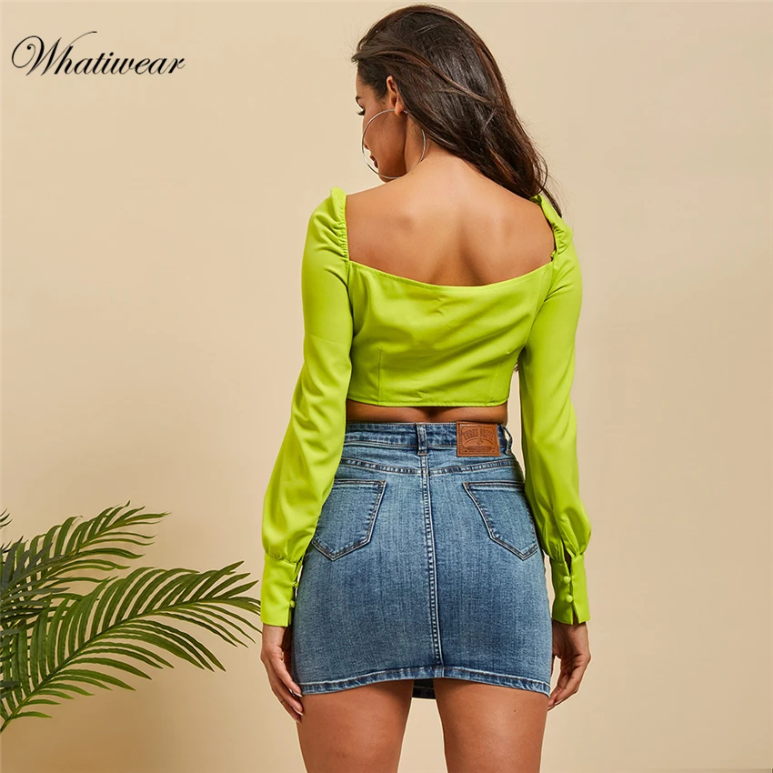Whatiwear Autumn Women Crop Top Streetwear Sexy Slim Lady Bralette Tops Puff Sleeve Vest Camisole Camis Blsusas | Женская одежда