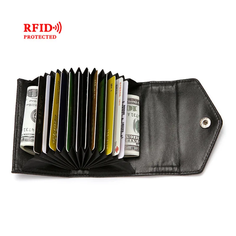 

Cross Border Antimagnetic RFID Women's Wallet Creative Buckle Wallet PU Leather Litchi Pattern Organ Type Card Bag Card Cover