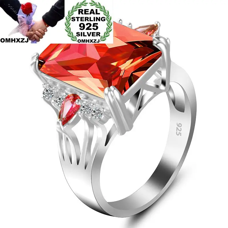 

OMHXZJ Wholesale European Fashion Woman Man Party Wedding Gift Silver White Square AAA Zircon 925 Sterling Silver Ring RR14