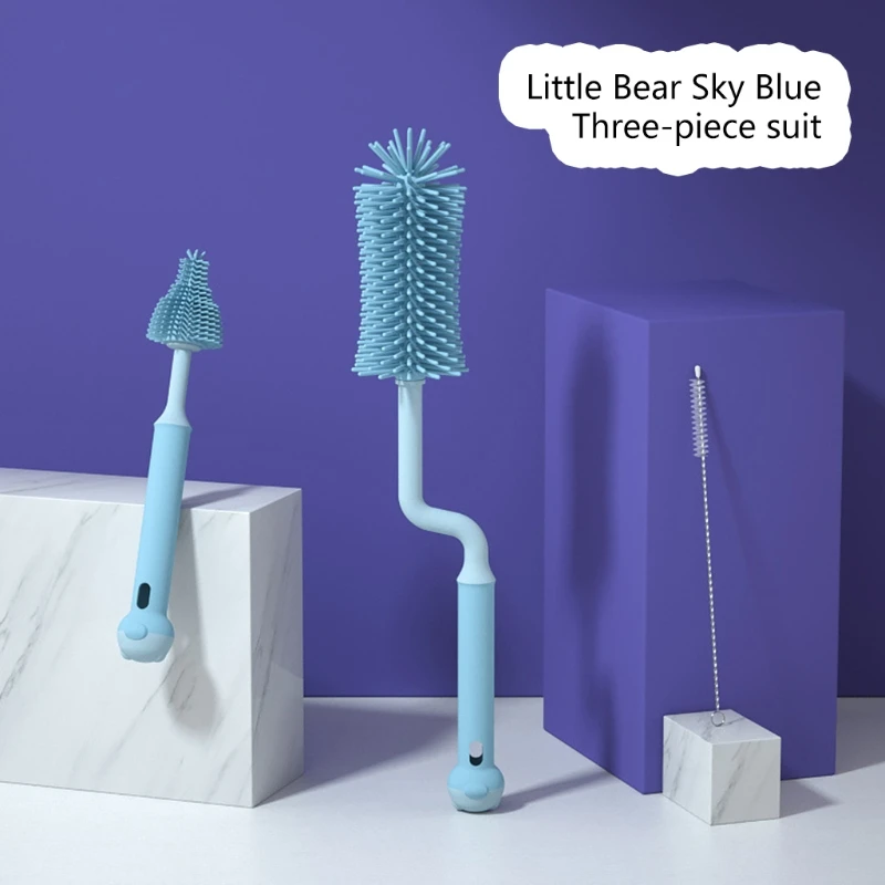 3 Pcs Silicone Bottle Brushes 360 Degree Rotation Baby Pacifier Cup Nipple Cleaning Brush Set Handheld Soft Head G99C |