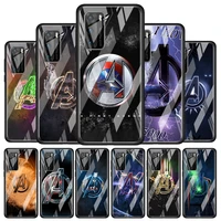 marvel avengers logo for huawei p40 p30 pro plus p20 p10 lite p smart z 2021 2020 2019 luxury tempered glass phone case