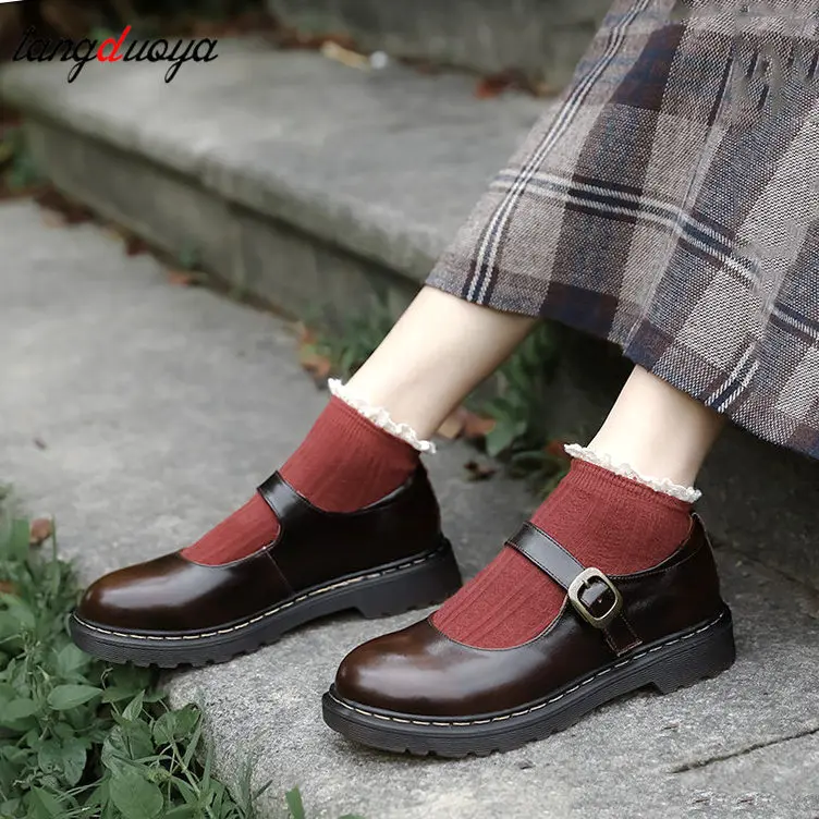 Туфли Sweet lolita женская обувь на плоской подошве Mori Girl с ремешком щиколотке Мэри
