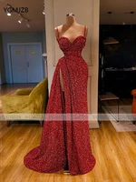 sparkly sequin red long evening dresses 2020 mermaid sleeveless sexy high side slit african black girls formal party prom gown