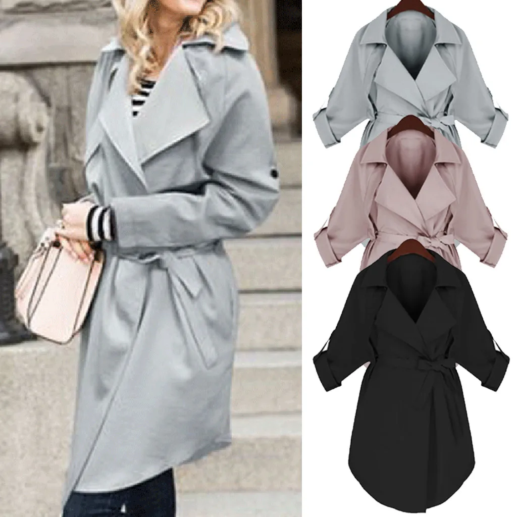 Женский Длинный Тренч SAGACE однотонный свободный с поясом на талии повседневная