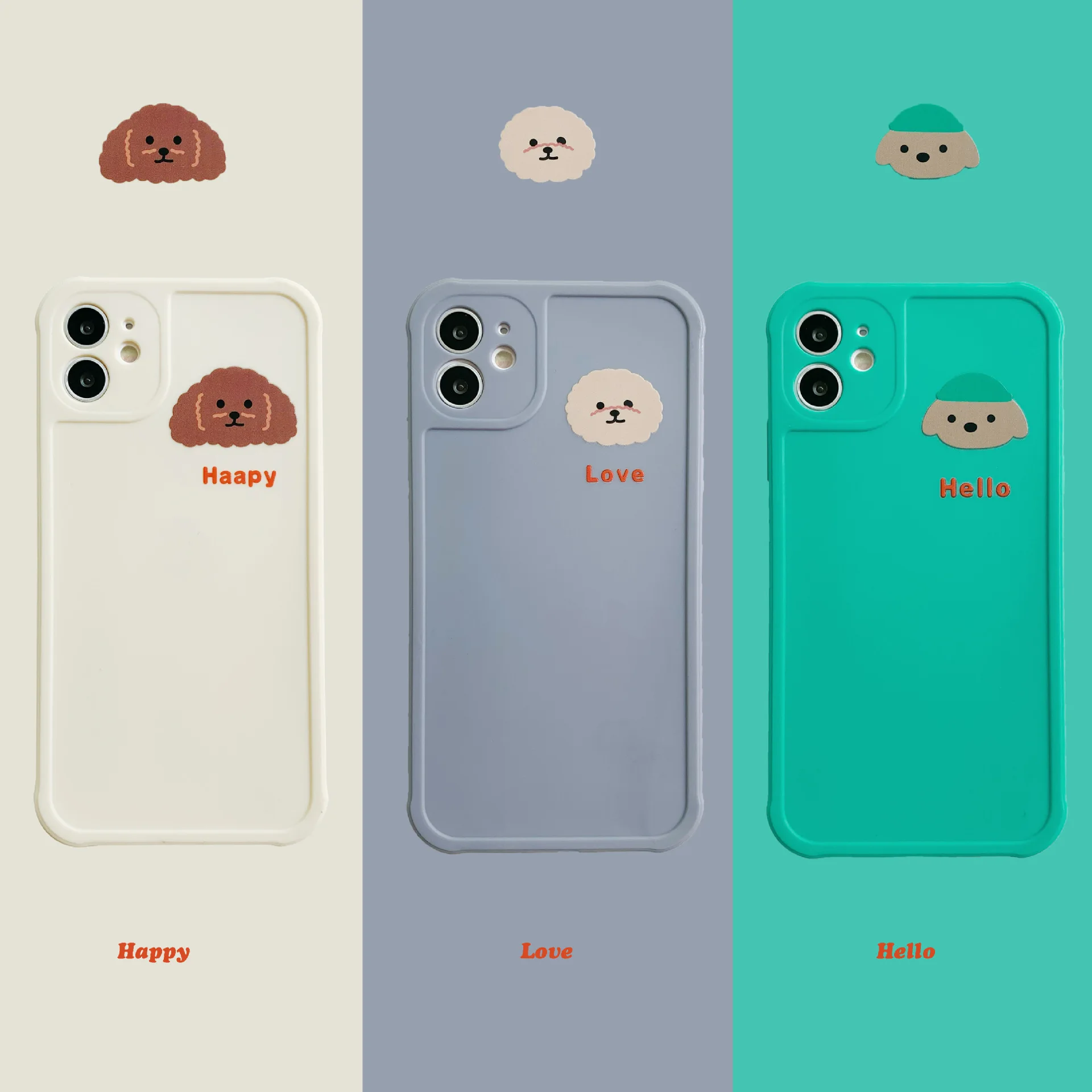 

Cute Cartoon Solid Color Dog Korean Phone Case For iPhone 12 11 Pro Max Xr X Xs Max 7 8 Puls SE 2020 Cases Soft Silicone Cover