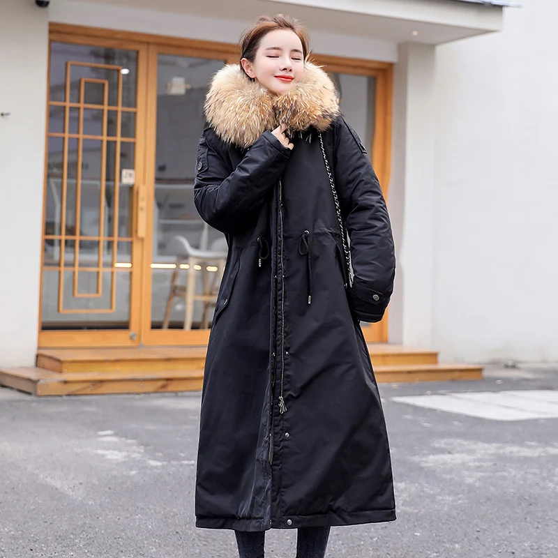 30 градусов зимняя одежда X-long parkas зимняя куртка женская меховая куртка с капюшоном Женское пальто с подкладкой из пуха Толстая зимняя куртка женская одежда