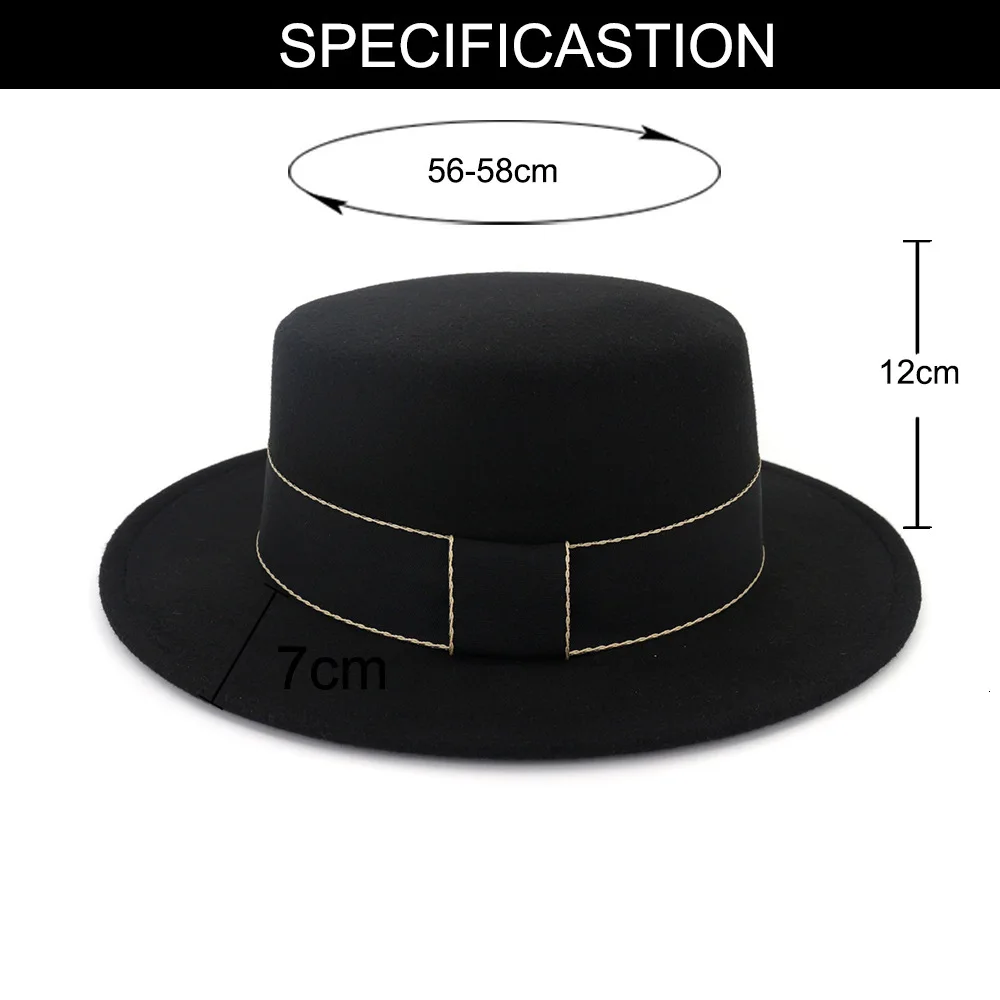 Женская шляпа с широкими полями фетровые плоским верхом фетровая шляпка шерстяная Повседневное вечерние