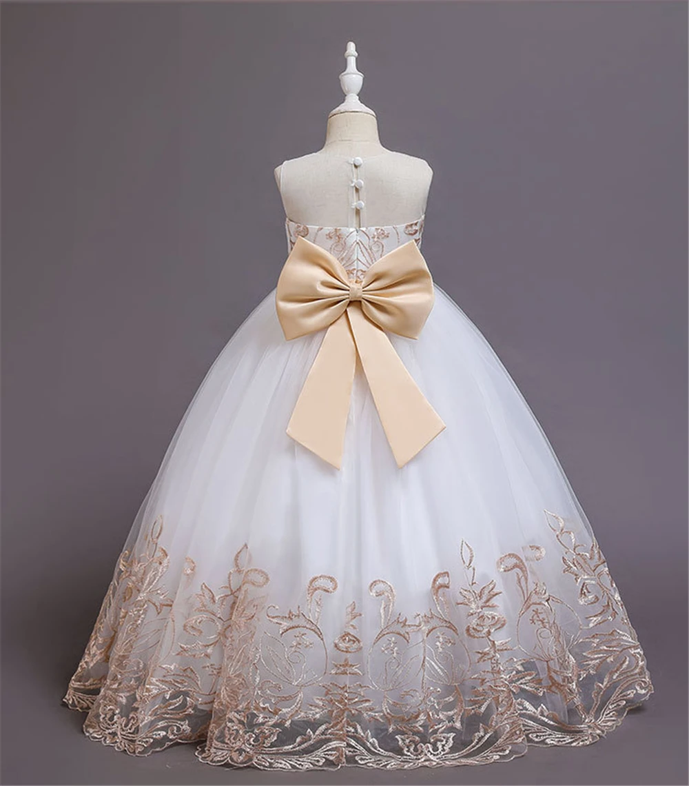 Детское платье цвета шампанского с вышивкой в пол|girls formal dresses|child bridesmaiddress for |
