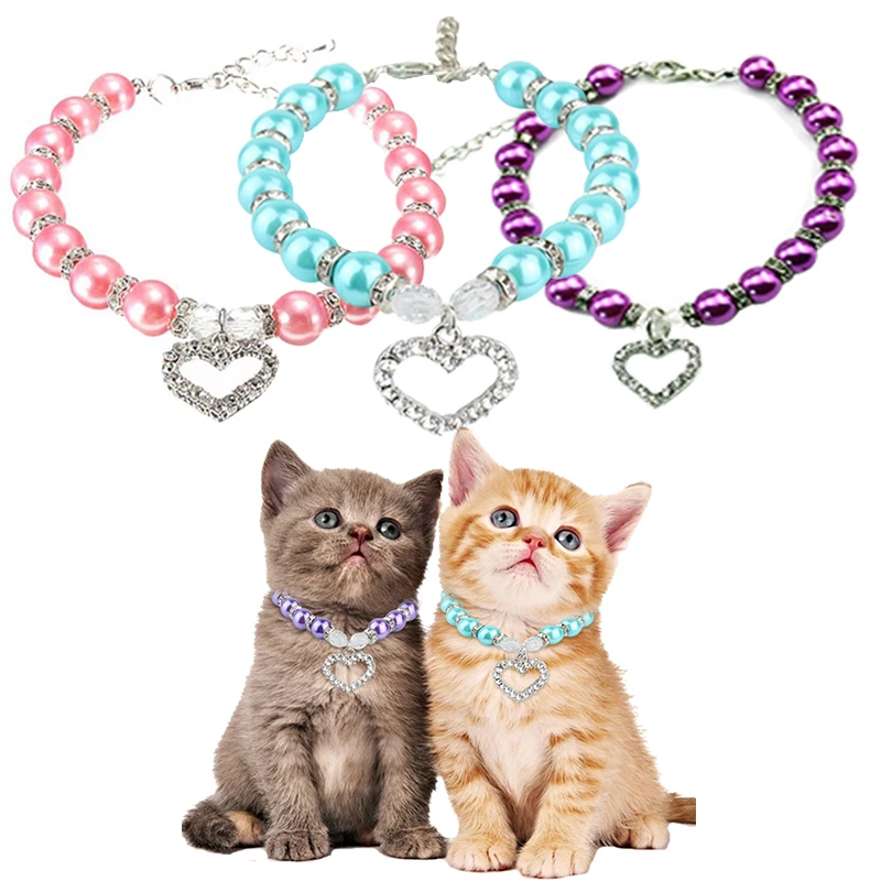 Cats Dogs Collar Personalized Pearl Pet Collar Pet Accessories Jeweled Necklace For Lovely Puppy Kitty Necklace Accessories D40