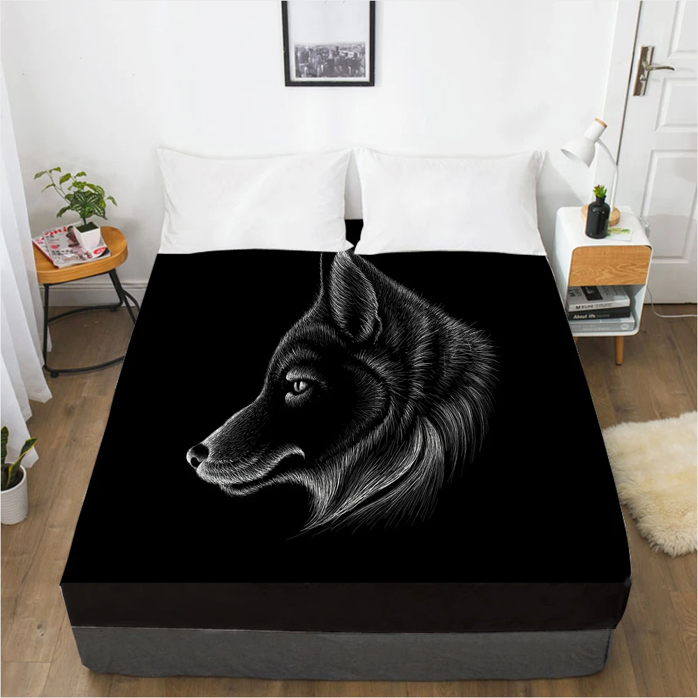Mattress Cover Fitted Sheet With Elastic Band Bed Sheets Bedding Linens Queen King Size Bedsheet 90/150/160X200CM Black Wolf|Простыня| |