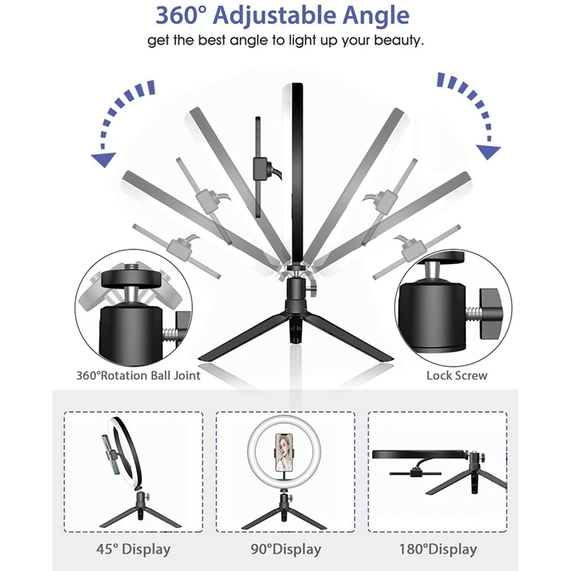 

LED Ring Light with Tripod 10 Inch Dimmable Desktop Fill Light Stand for Makeup Video Live Studio Photography