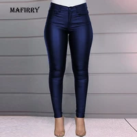 women sexy slim fit leather faux pu pants spring autumn high waist solid pencil pants female casual button bodycon long trousers