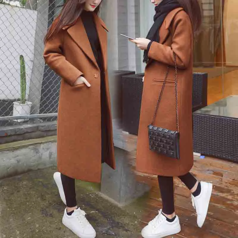 2021 New Loose Long Female Over The Knee Korean Version Of Type Woolen Womens Coats Wool Coat WomenThickening | Женская одежда