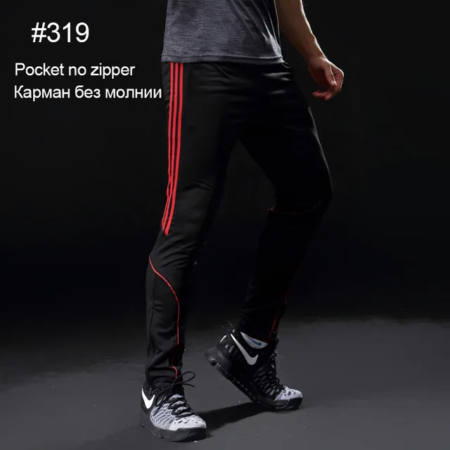 319red BINTUOSHI штаны для бега мужские с карманами Футбол тренировочные штаны для бега фитнес, тренировки, Спорт Брюки - Цвет: 319red