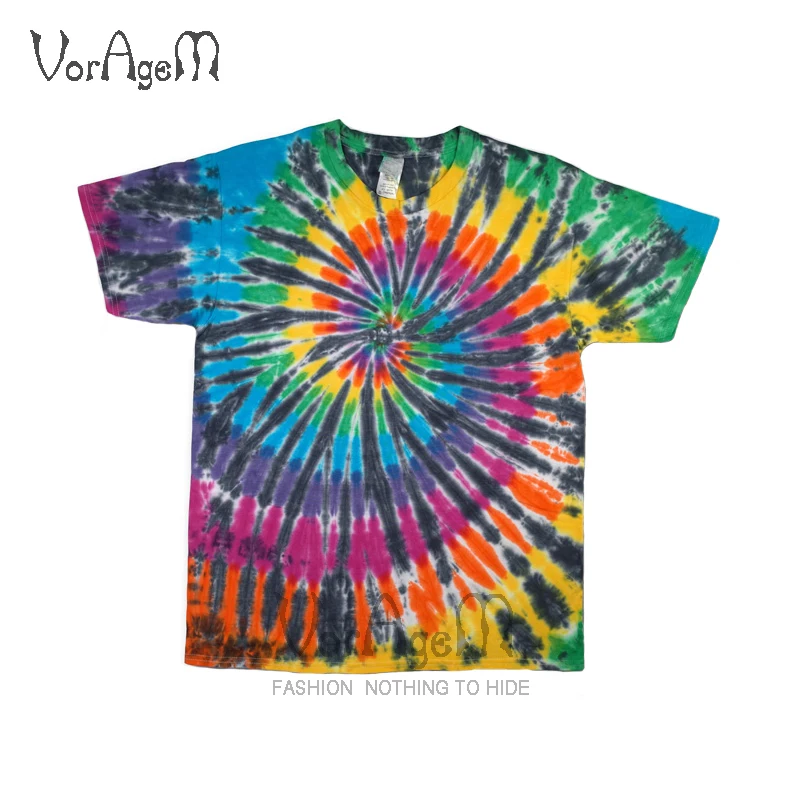 Футболка мужская с принтом тай-дай цветная модная тенниска звезд и спиралей