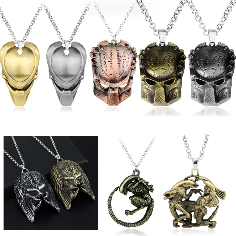

Мужская Длинная цепочка с маской Alien ожерелье с хищником AVP, подвески и ожерелья, ювелирные изделия в подарок талисман хип-хоп