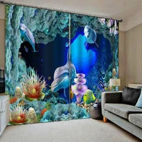 blue curtain luxury blackout window curtain living room ocean dolphin curtains