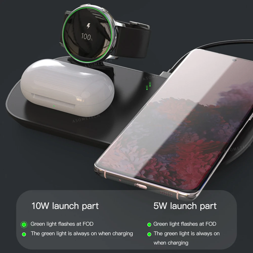 3 в 1 Беспроводное зарядное устройство для Samsung Galaxy Watch Active Buds 10 Вт QI телефона iPhone |