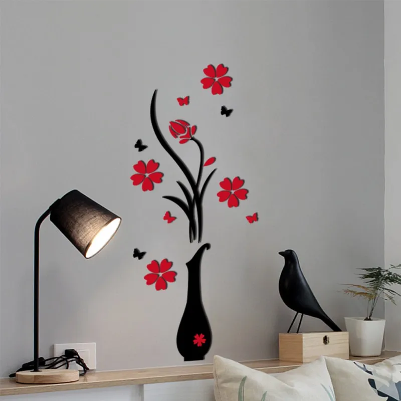 

Plum Flower Bottle Wall Stickers 3D Acrylic Wall Stickers Crystal Stereo Wall Stickers DIY Decorative Stickers Home Furnishing