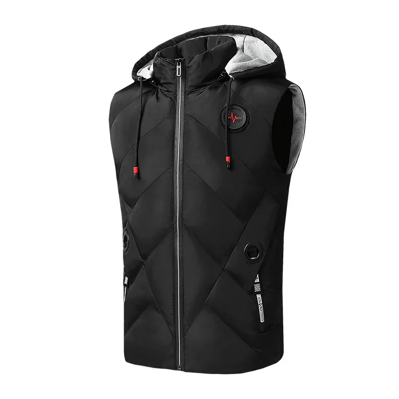 

#3619 Winter Vest Men Warm Sleeveless Jacket With Hood Hat Detachable Waistcoat Down Vest Coat Casual Mens Vests Bodywarmer
