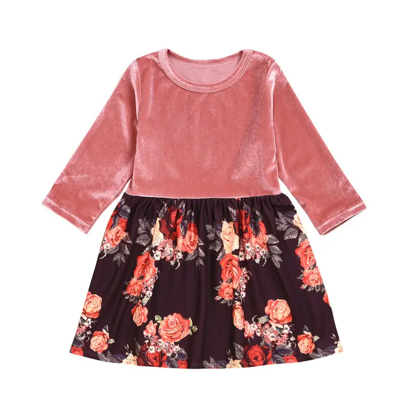 Платье для девочек милая Вельветовая одежда маленьких платье принцессы с