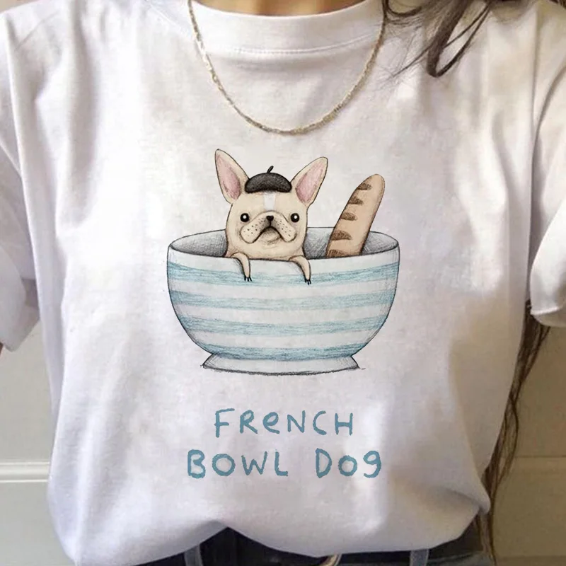 

French Bulldog Kawaii TShirt Women Harajuku Cute Cartoon T-shirt Summer Couple loose short sleeves Tshirt Graphic Top Female Tee