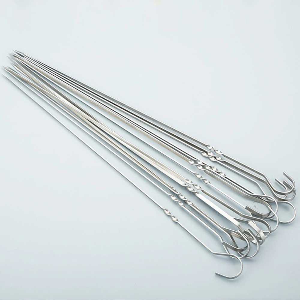 

12pcs Kebab Flat Metal Grill Stainless Steel Kebab Kitchen Tongs Kitchen Accessories Household And Commercial Barbecue Utensils