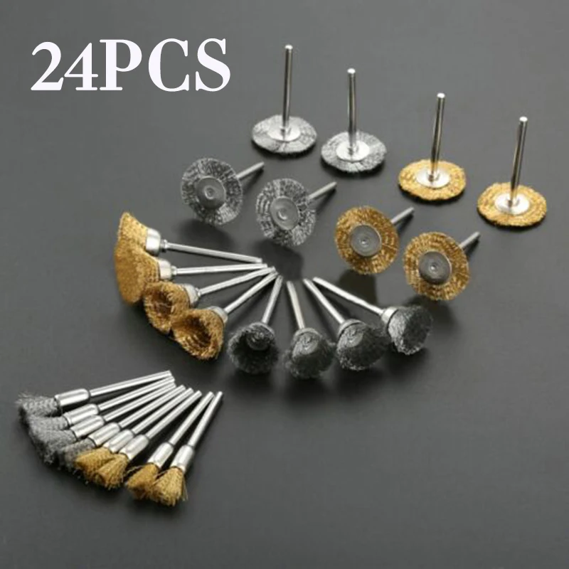 

24pcs Brass Steel Wire Wheel Brush Polishing Grinder Accessories Rotary Tool For Mini Drill Metal Rust Removal Polishing Brush
