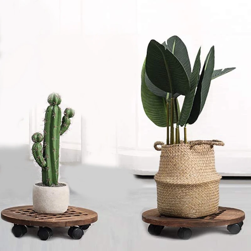 

2PCS 12 Inch Rolling Wooden Planter Caddy Potted Plant Stand with Wheels Round Flower Pot Rack Indoor Planter Trolley