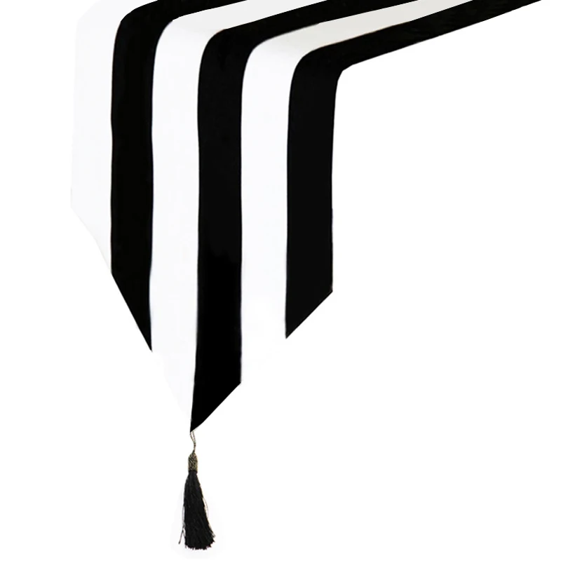 

Элегантная полосатая настольная дорожка с кисточками, черно-белый декор для обеденного стола, роскошные декоративные накидки на стол для д...