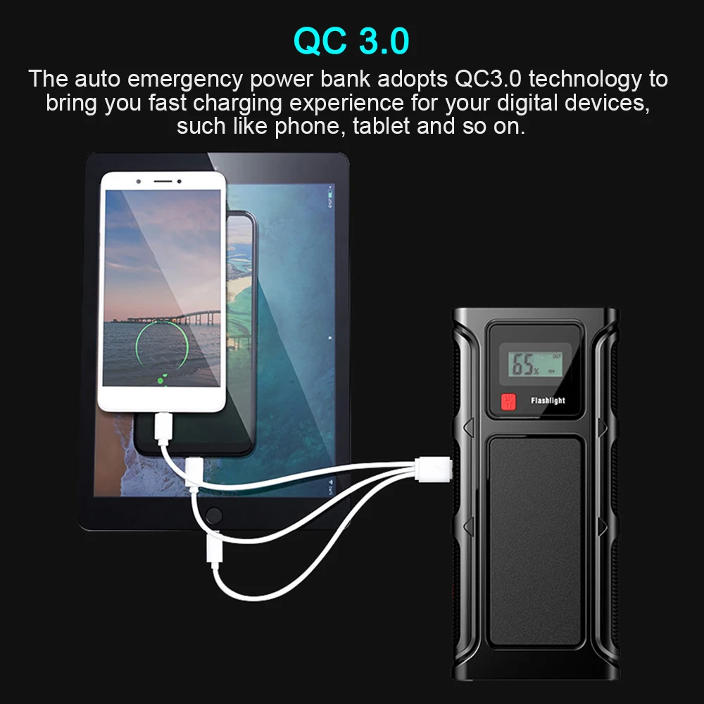 Портативный автомобильный пусковой источник питания черное портативное