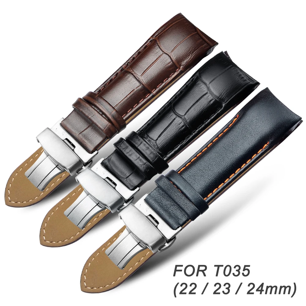 

Ремешок для часов Tissot T035 мужской из натуральной кожи, браслет с двойным нажатием и застежкой-бабочкой, 22 мм 23 мм 24 мм