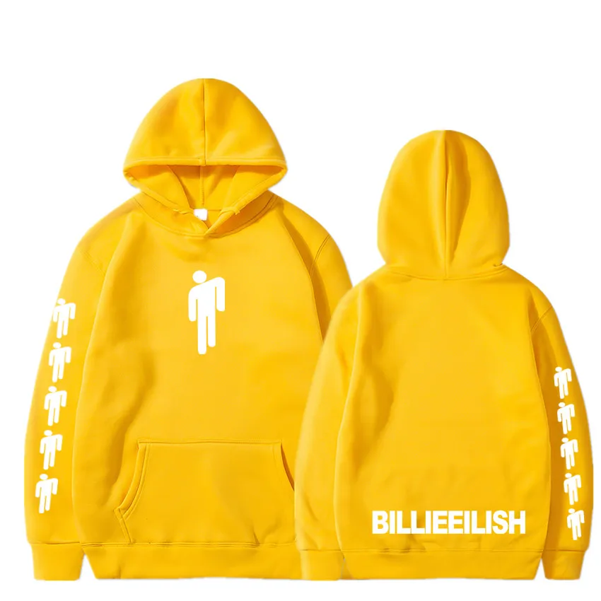 Новая горячая Billie Eilish Толстовка Мужская Черная хлопковая толстовка пара Billie Eilish Толстовка простая сохраняющая тепло Женская/Мужская толстовка одежда - Цвет: Yellow15