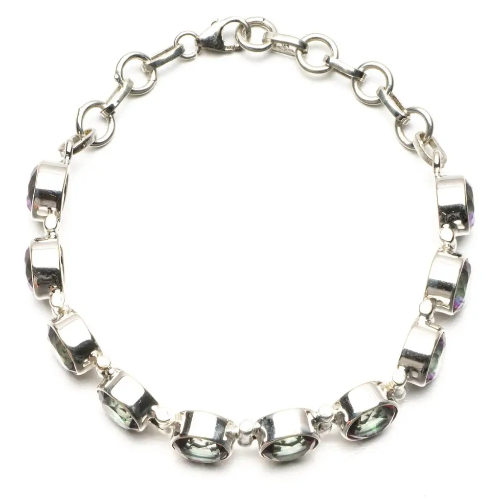 Браслет Теннисный из серебра 925 пробы с натуральным мистическим топазом 6 1/4 7