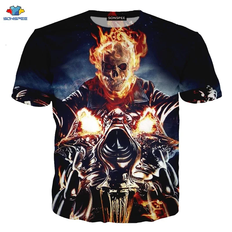 SONSPEE/Новинка футболка с сахарным черепом Мужская модная хвостом пламенем рыцаря