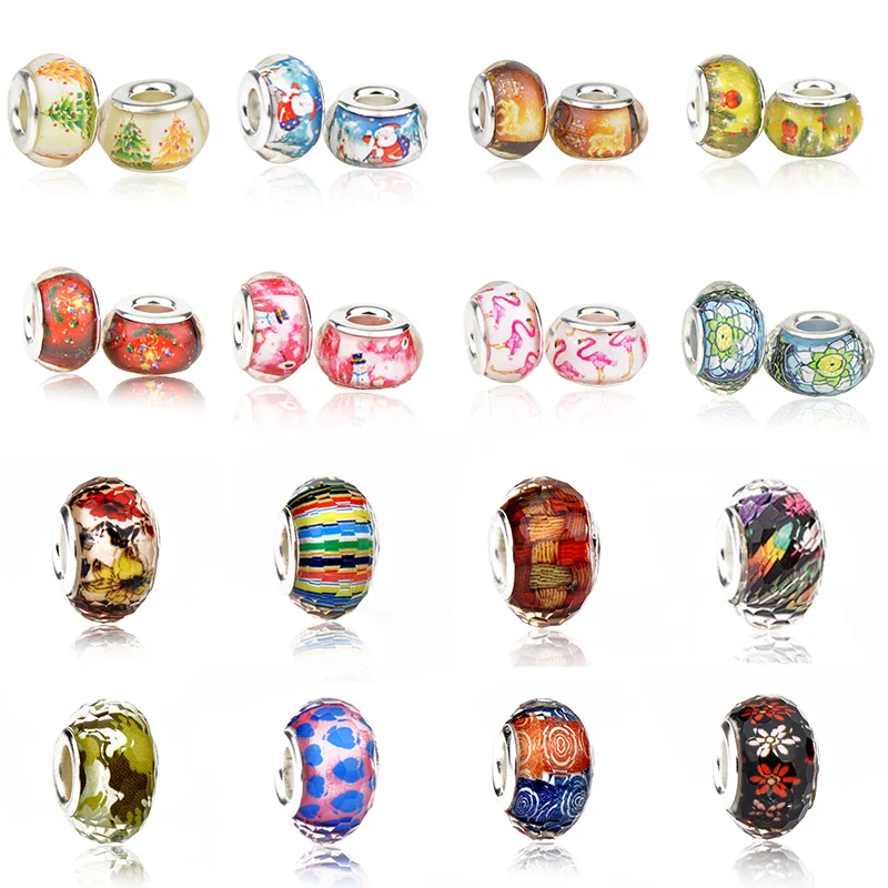 

1Pcs A sparkling pink Christmas macomulano glass beaded gasket suitable for Pan bracelet DIY European beaded production