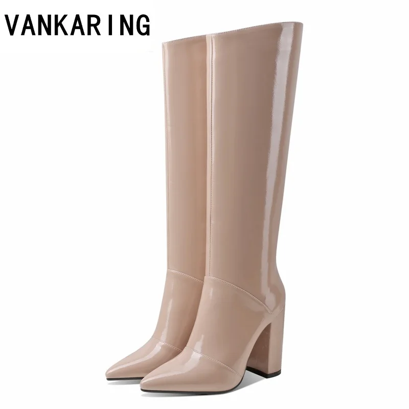 

ins hot europe america microfiber patent leather sexy knee high boots woman fashion autumn winter thigh high boots shoes woman