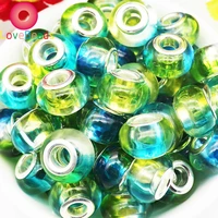 10pcs green color resin murano big hole european rondelle beads silver plated cores fit pandora charm bracelet chain necklaces