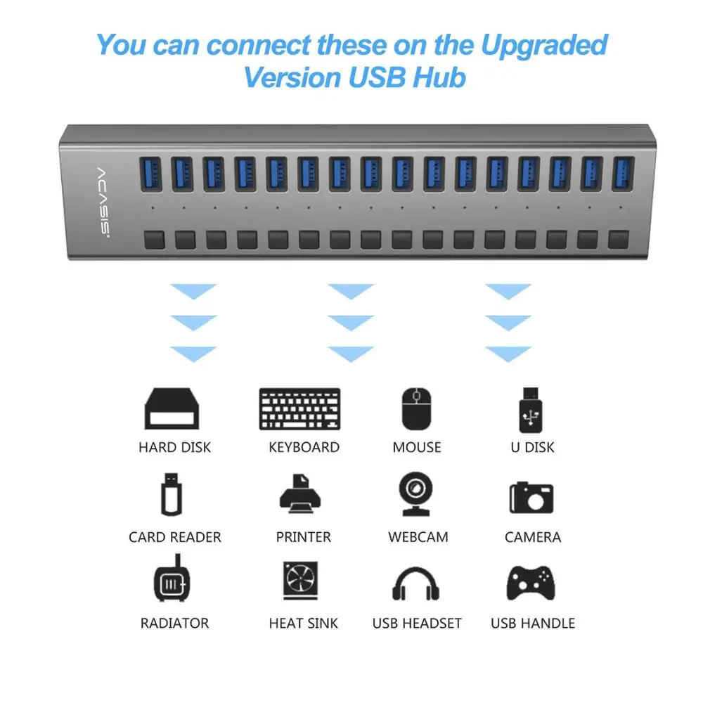 Usb-хаб 3,0, внешний адаптер питания, 16 портов, usb-хаб, разветвитель, переключатель 12 В, 7.5A, адаптер питания для Mac, планшета, ноутбука, ПК, США, ЕС, Великобритании