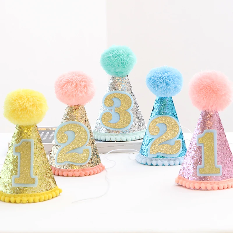 Блестящая шляпка для дня рождения детей первого вечеринки девочек и мальчиков