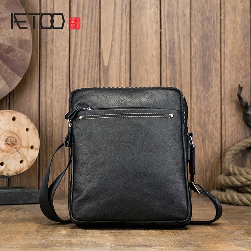 AETOO Genuine leather men's shoulder bag, casual business briefcase, fashionable leather messenger bag