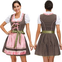 bavarian plaid dirndl dress with top apron womens oktoberfest costume beer wench uniform cosplay halloween fancy party
