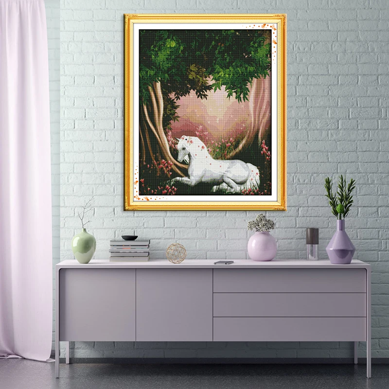 Набор для вышивки Единорог в лесу на холсте|embroidery diy|unicorn patterncross stitch kits |