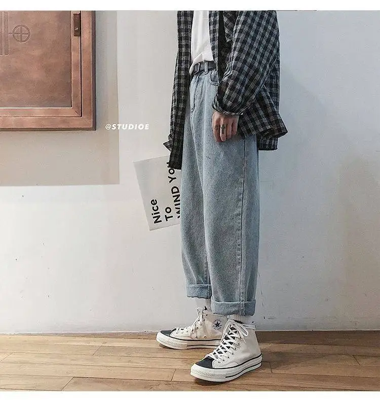 

Ins Plus Size Jeans Men Hip Hop StreetWear Joggers Ankle Length Denim Cargo Pants Loose Pocket Harem Trousers Sweatpants