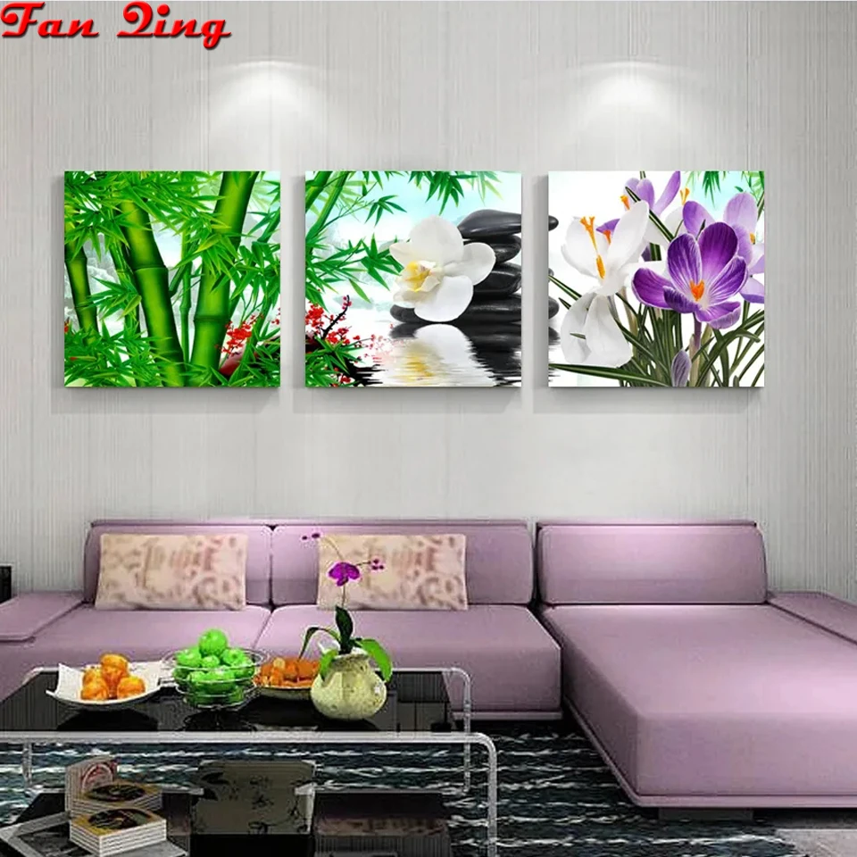 

3pcs diamond painting Bamboo, black stone, orchid full square round Rhinestone Diamond embroidery mosaic cross stitch set