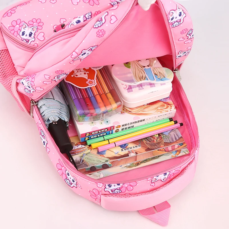

Girl School Bag Children's Schoolbag Large Capacity Waterproof Cartoon Printed Cat Reflective Lightweight Schoolgirl Backpack
