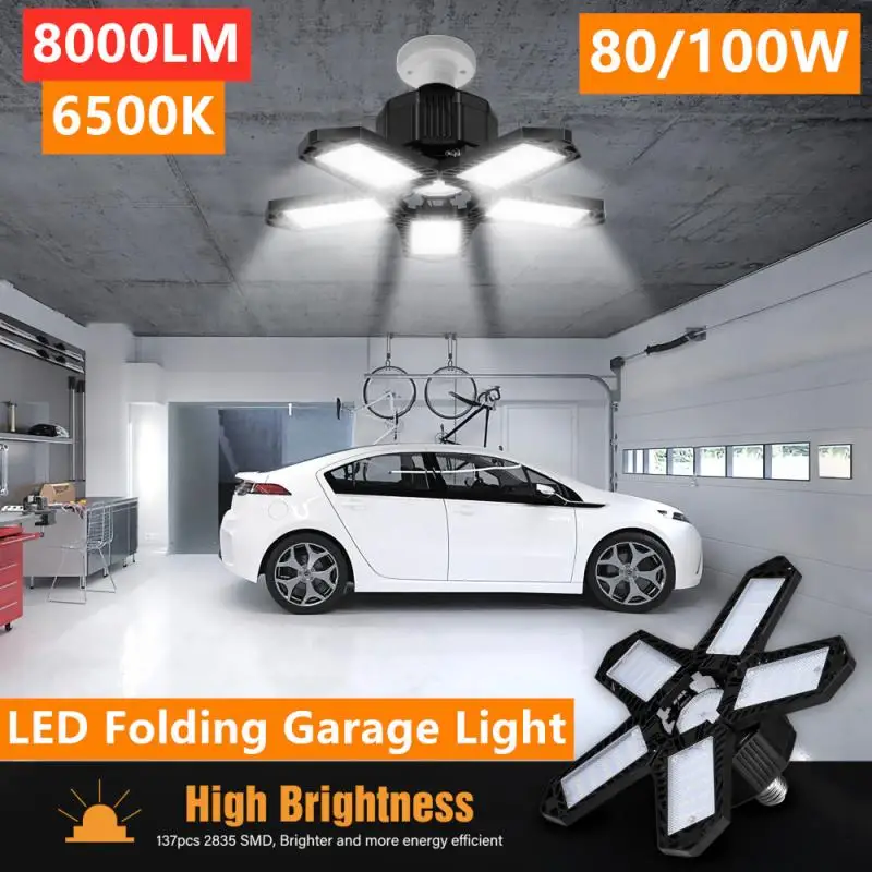

8000LM LED Garage Light Deformation Folding Lamp 80W/100W LED Folding Garage Ceiling Light High Bay Light For Garage Workshop